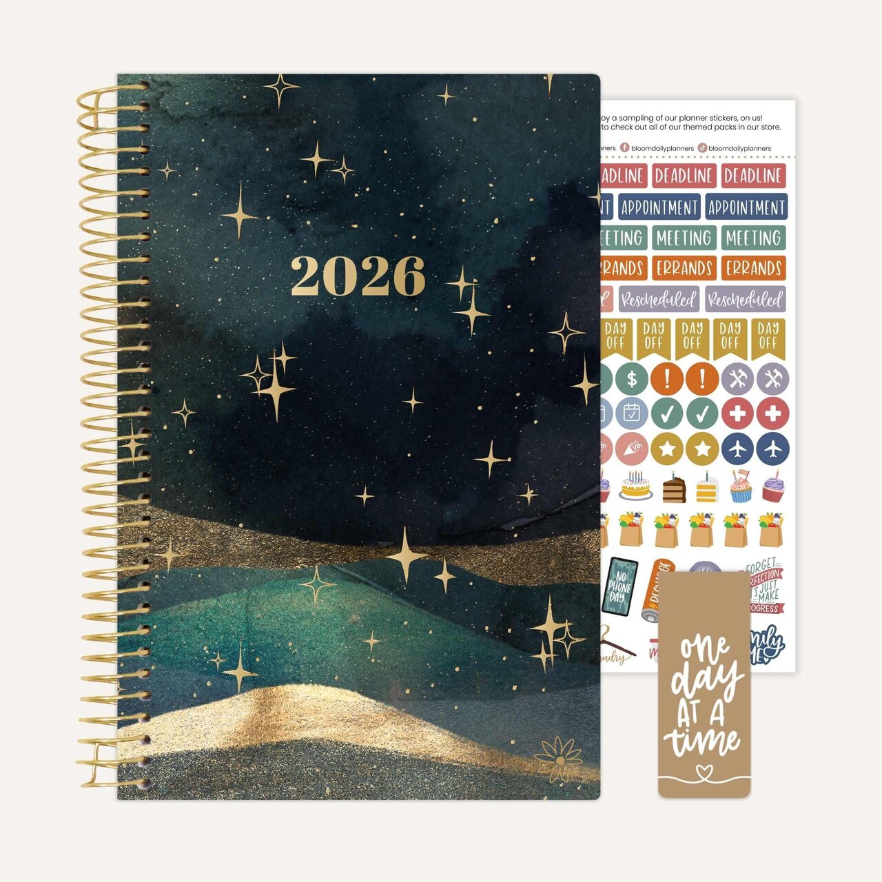bloom daily planners 2026 Soft Cover Weekly & Monthly Planner, 5.5" x 8.25", Celestial Skies